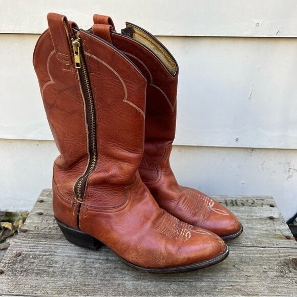 Vintage Tony Lama 8 1/2 EEEE Side Zipper Cowboy Western Boots Adaptive - Picture 1 of 8